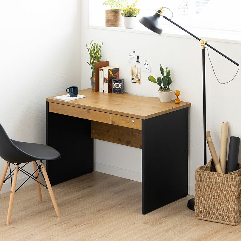 幅100cm 木製 ワークデスク おしゃれ ぺスパ2.0 古木調 引出し付き