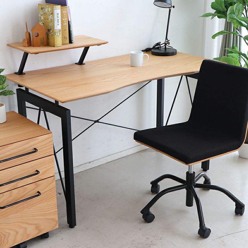 幅120cm ワークデスク 引出し付き スチール脚 ウォルナット 木製