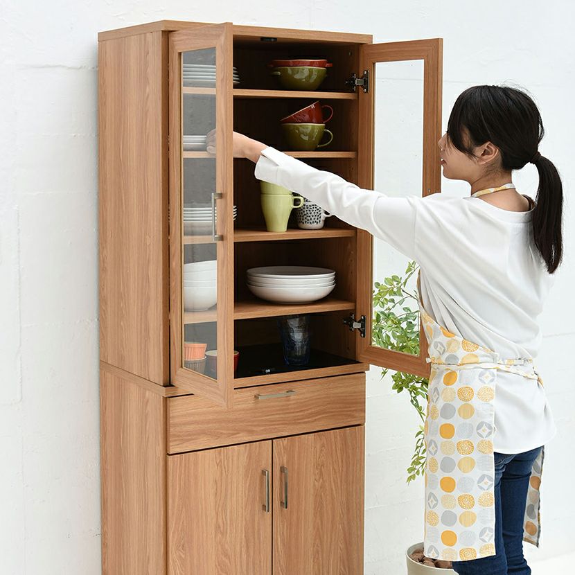 幅60.5cm 食器棚 Keittio 木目調 引き出し付き 棚 収納 キッチンボード