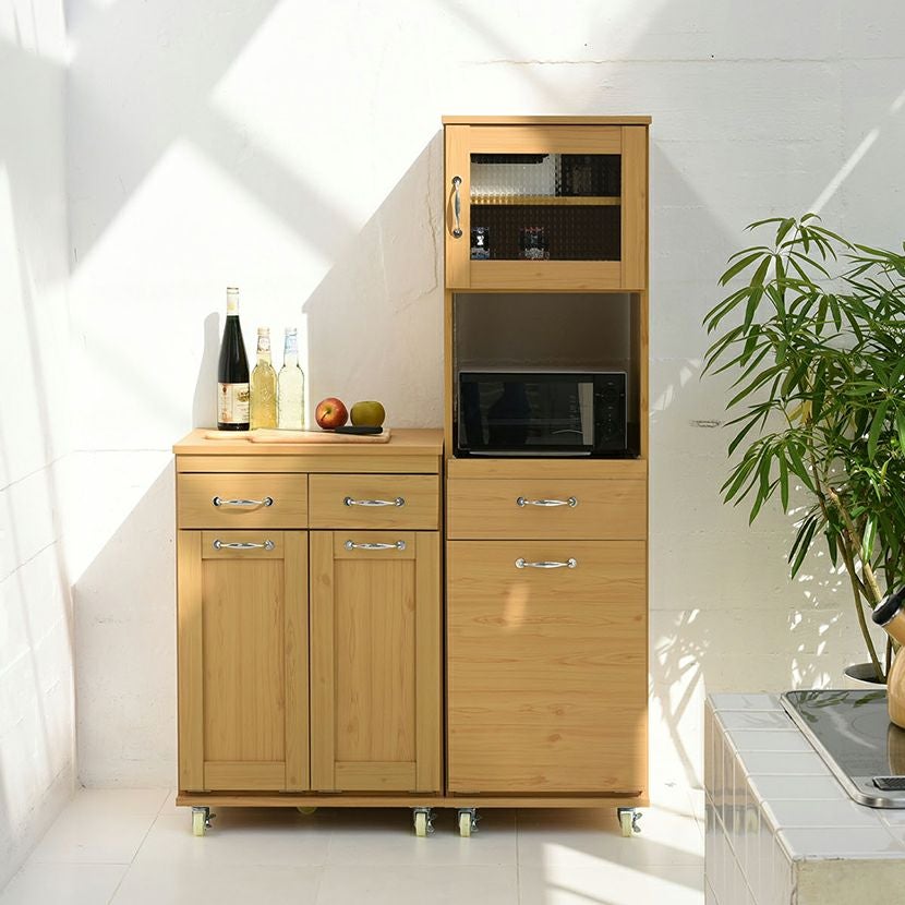 幅118cm 食器棚 引出し付き ガラス扉 2口コンセント 可動棚 家電収納