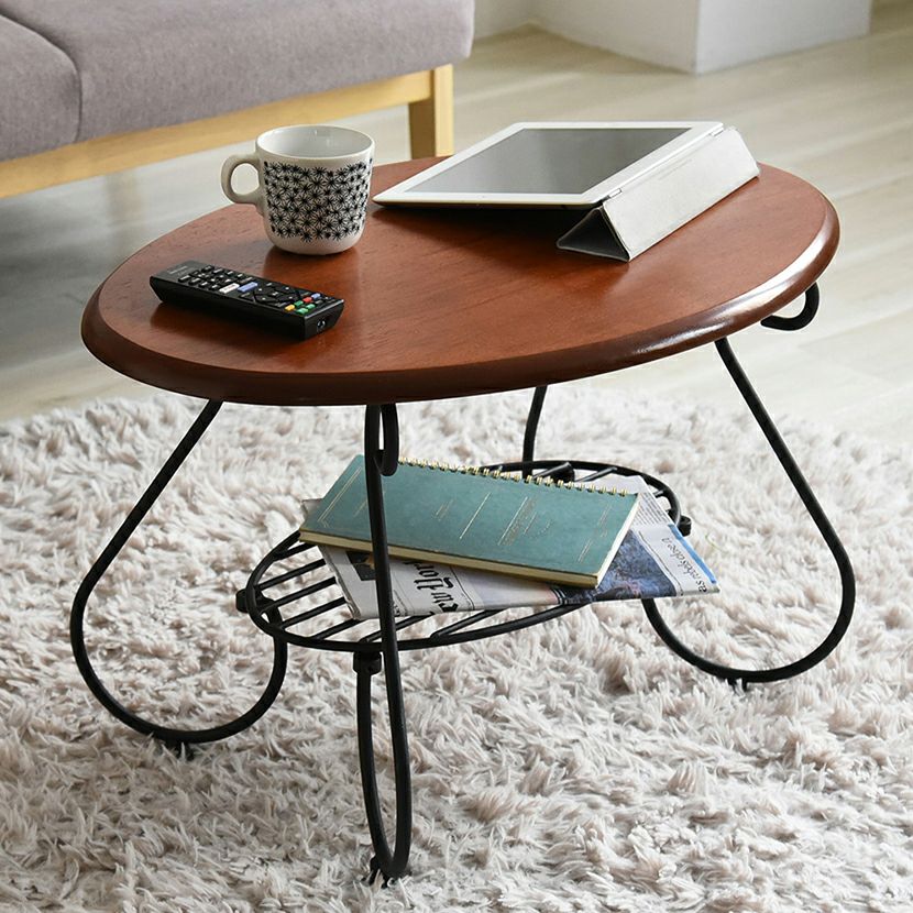 幅50cm 円形 サイドテーブル 無垢 チーク ラタン 丸テーブル ラウンド