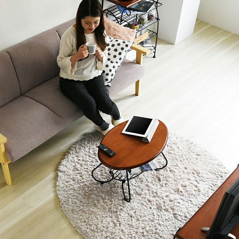 楕円 センターテーブル 幅65cm ヨーロッパ風家具 ロートアイアン