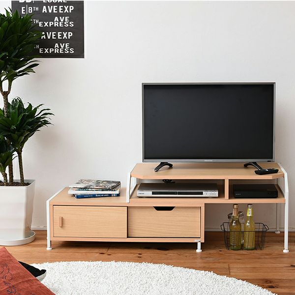 幅105-181cm テレビ台 伸縮 コーナー可 フレキシブルTVボード カフェ風