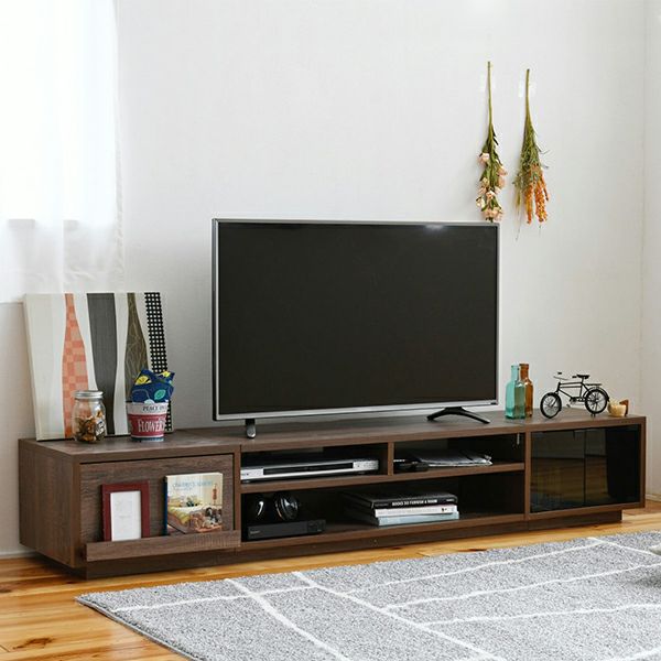 ダークブラウン テレビボード ガラスパネル付き lushroom テレビボード スモークガラス 引き出し 収納 テレビ台