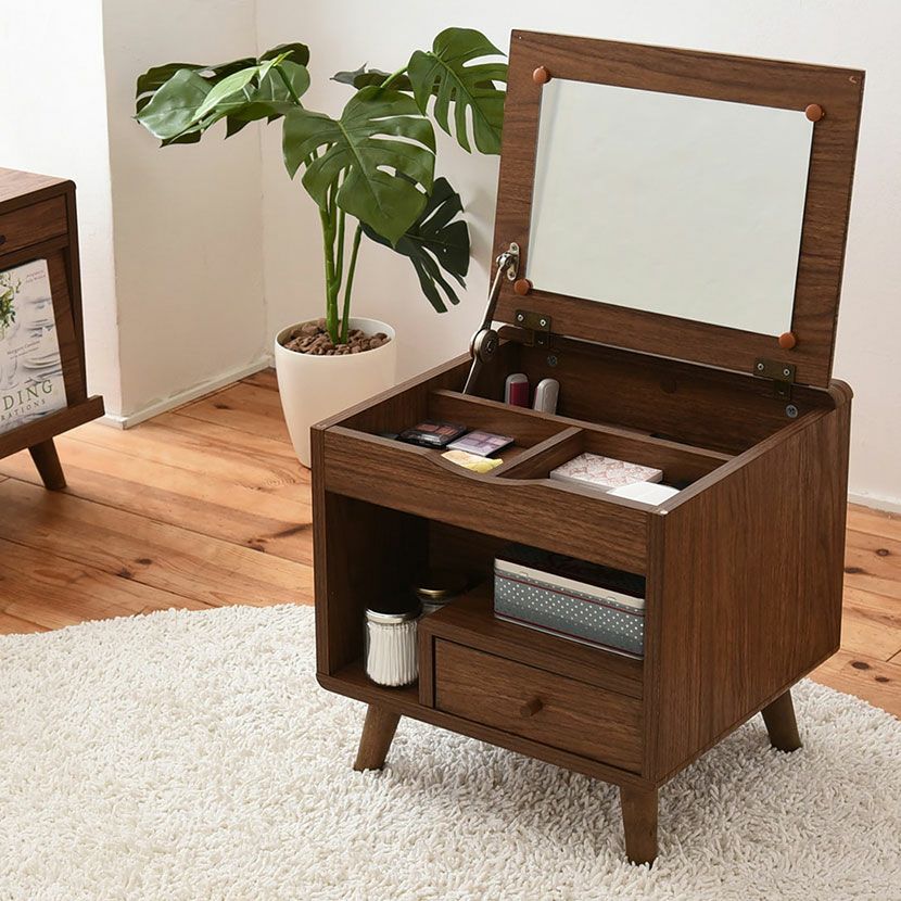 幅45cm ドレッサー ロータイプ 一面鏡 コンパクト 収納 化粧台 鏡台