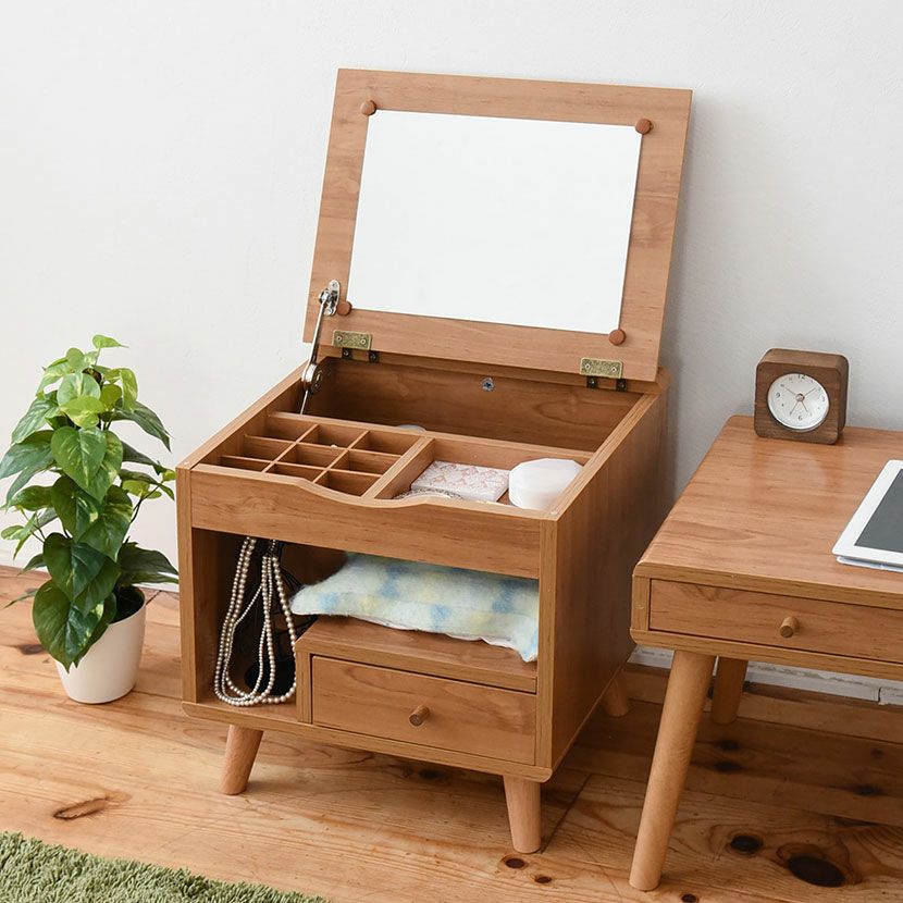 幅45cm ドレッサー ロータイプ 一面鏡 コンパクト 収納 化粧台 鏡台