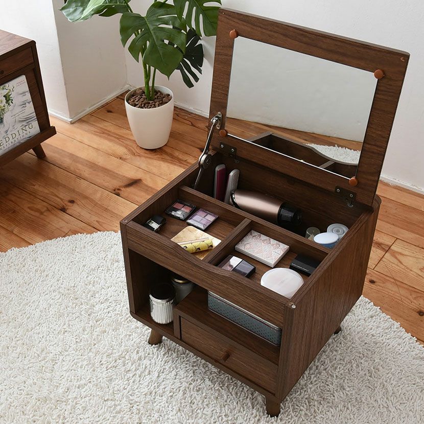 幅45cm ドレッサー ロータイプ 一面鏡 コンパクト 収納 化粧台 鏡台
