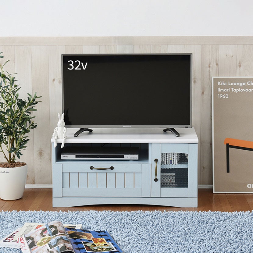 幅150cm 木製 ローボード アンティーク風 ～55型対応 ガラス扉 天然木