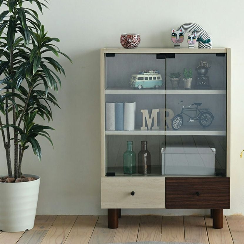 幅60cm ガラスキャビネット 6BOX リビングキャビネット 木製