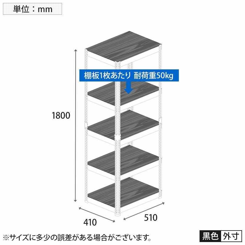 メタル&ウッドラック シェルフ5段 耐荷重250kg(棚板1枚あたり50kg