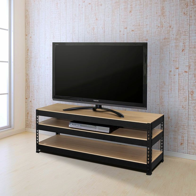 メタル&ウッドラック テレビ棚板3段 耐荷重90kg(棚板1枚あたり30kg