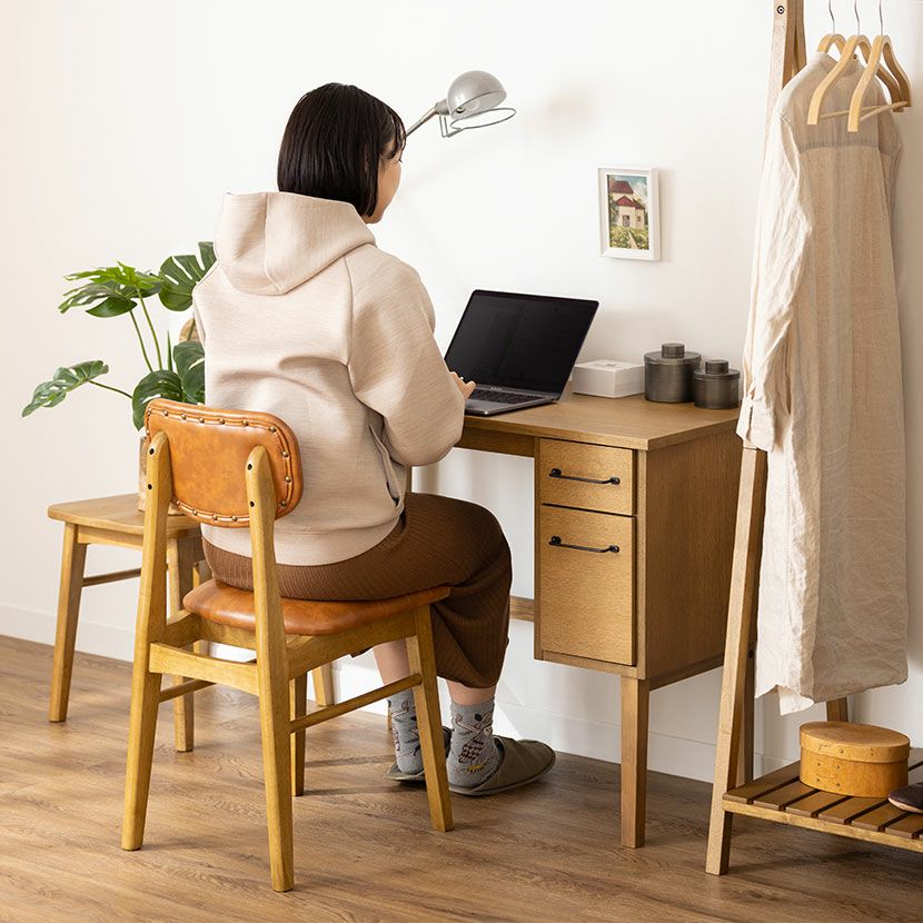 幅90cm パソコンデスク 引き出し付き 木製 机 コンパクト リモート