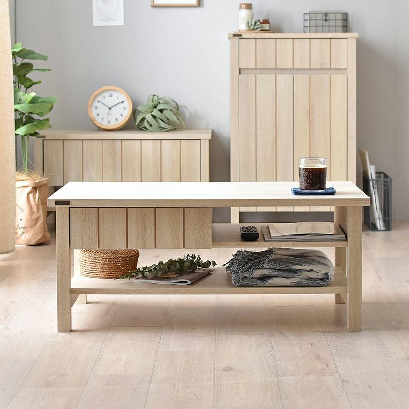 天板をいつも広く使える収納棚付カントリーテーブル幅90 新生活応援SALE‼️天板をいつも広く使える収納棚付カントリーテーブル