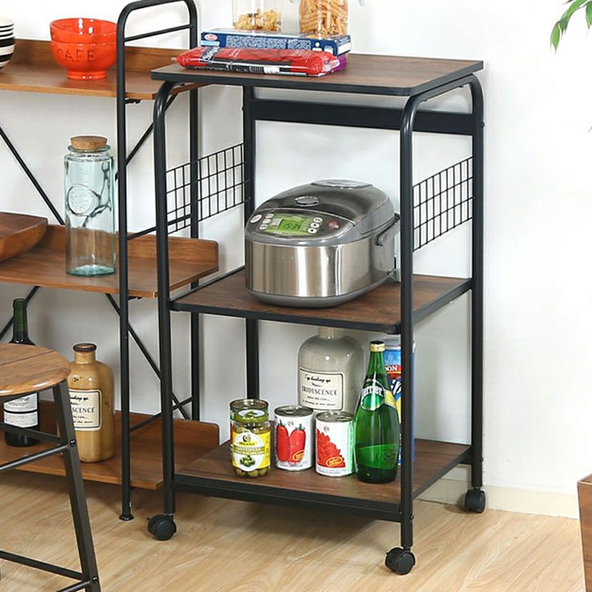 幅55cm レンジワゴン アート 木目調 コンセント付き キャスター付き