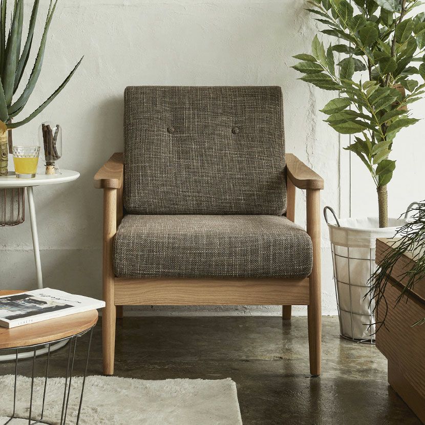 ダイニングチェア 肘付き ブラウン脚 ソフトレザー ファブリック 布