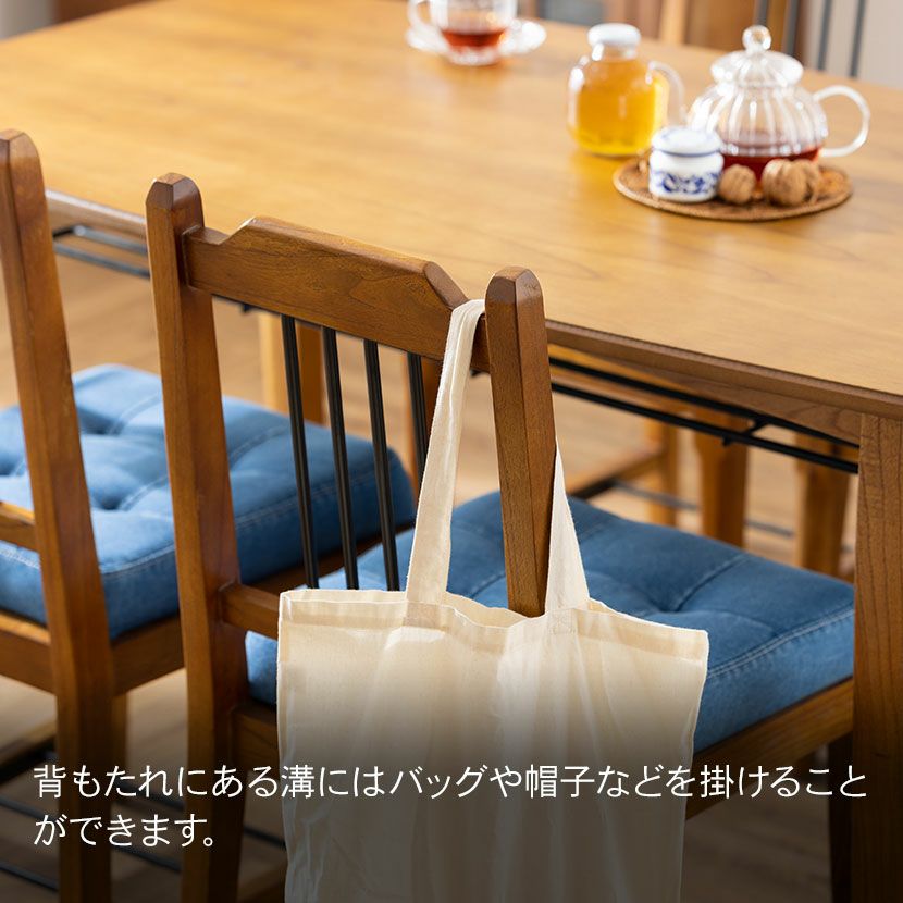 木製 ダイニングチェア アンティーク風 布張り 棚付き 肘なし 黒