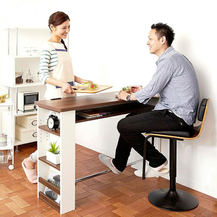 Latte カウンターテーブル コンセント付き 足置き付き 棚付き 収納 机