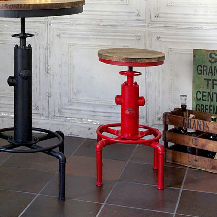 INDUSTRIAL ハイパイプスツール 天然木 スチール 高さ調整 バーチェア