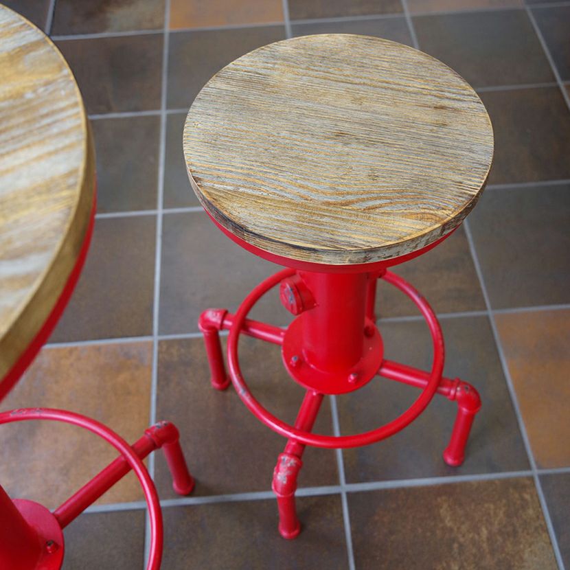 INDUSTRIAL ハイパイプスツール 天然木 スチール 高さ調整 バーチェア