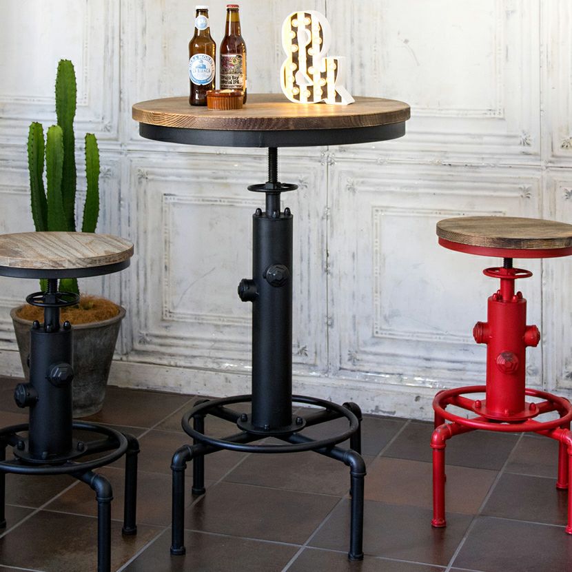 INDUSTRIAL 幅60cm ハイパイプテーブル 天然木 高さ調整 バーテーブル