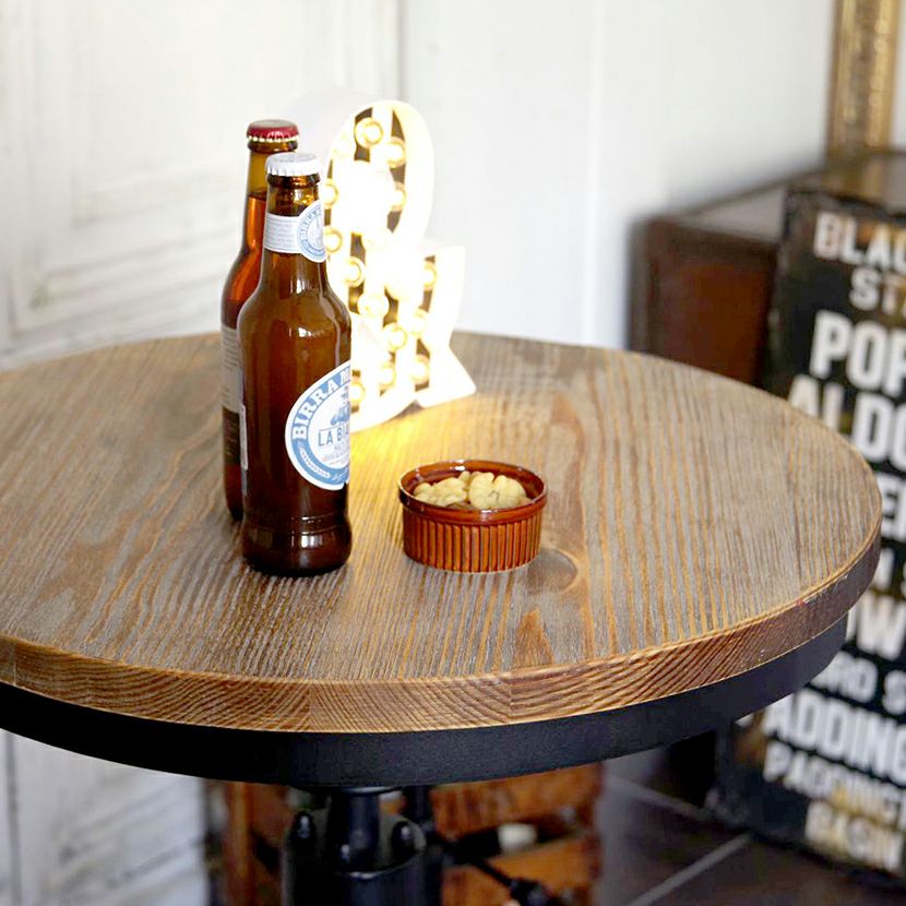 INDUSTRIAL 幅60cm ハイパイプテーブル 天然木 高さ調整 バーテーブル