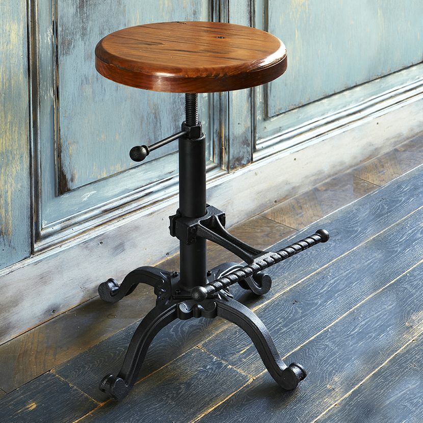 INDUSTRIAL ハイスツール 天然木 猫脚 足置き付き 昇降式 椅子