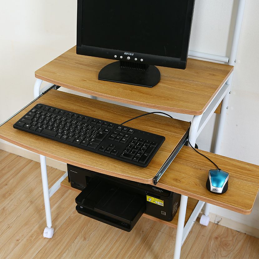 パソコンデスク　プリンタ設置台、キーボードスライダー 、コンセント付き 幅60cm フィット シンプルPCデスク プリンター台 キーボードスライダー
