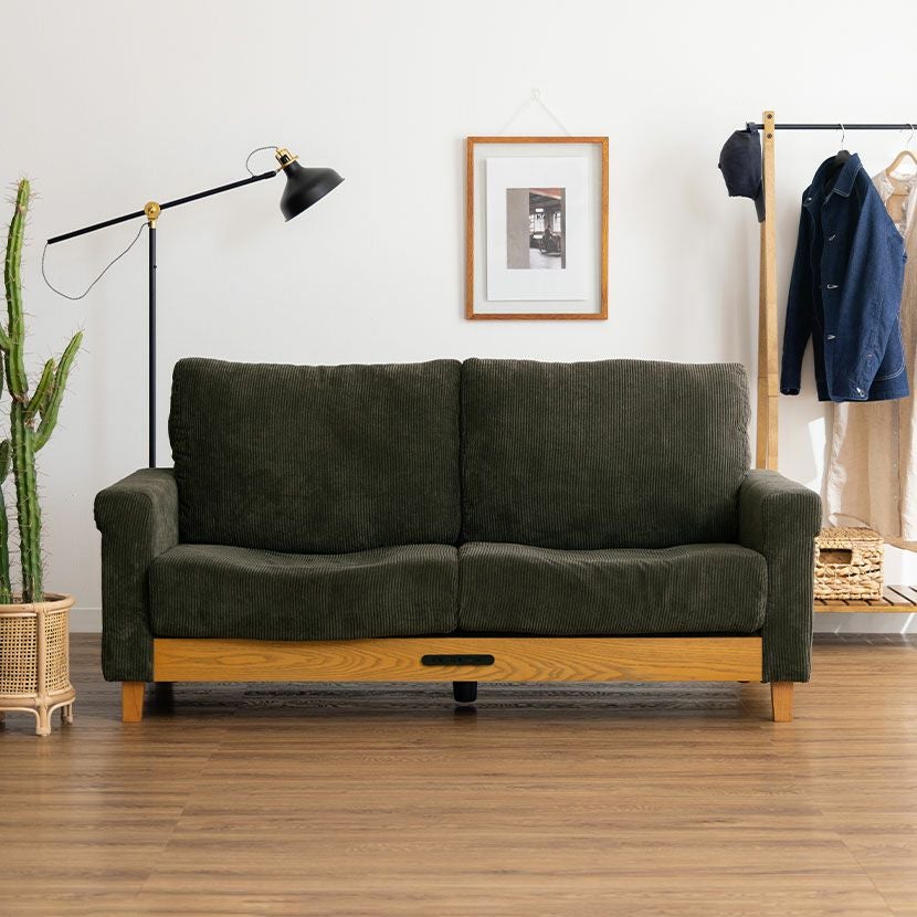 幅84cm 1人掛け コーデュロイ ソファ 2口コンセント付き 布張り