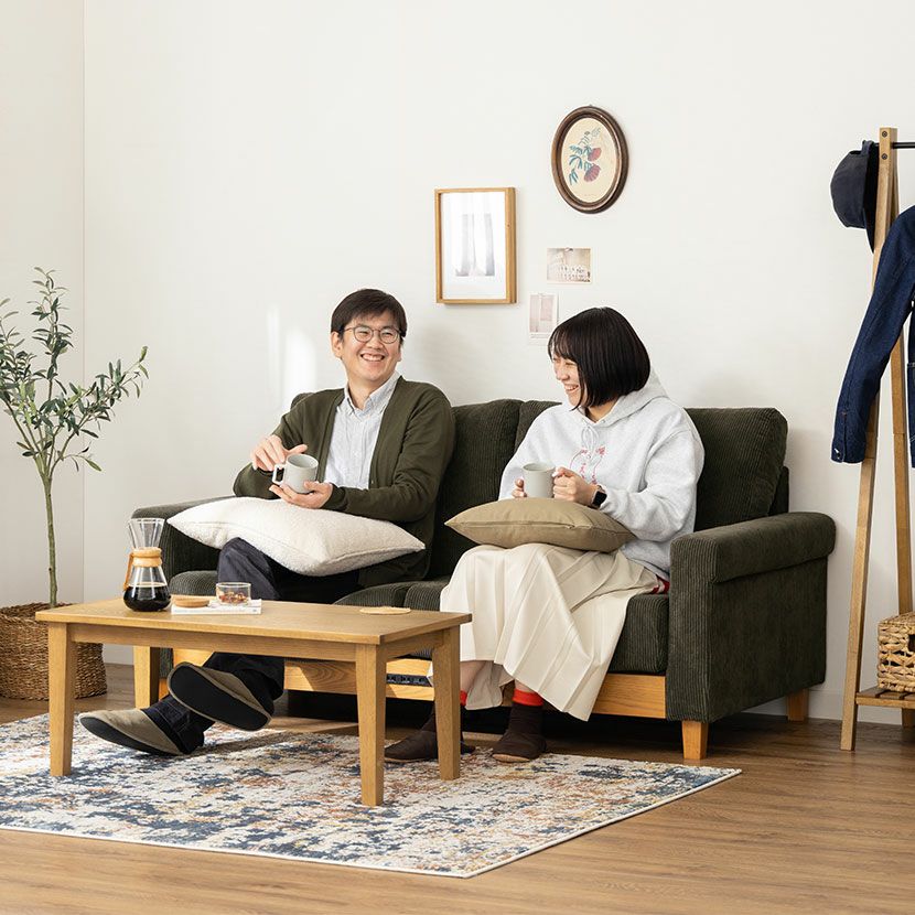 J196　2.5人掛けカウチソファ　茶色のストライプ　幅190cm 広松木工 (ヒロマツモッコウ) カウチソファー 幅:約196㎝ オレンジ