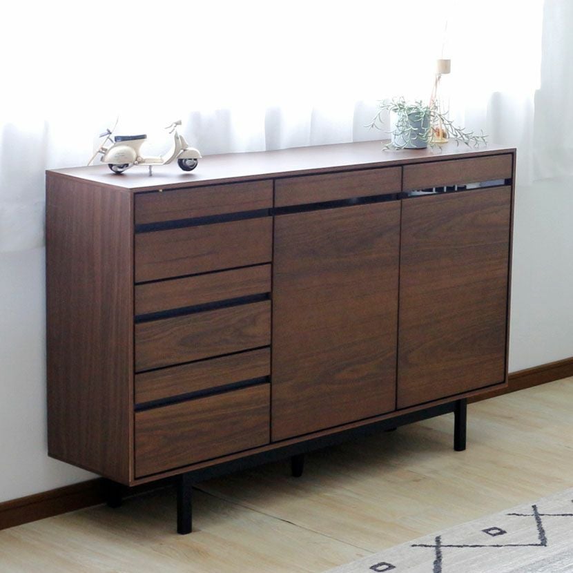 設置無料】幅120cm 木製 サイドボード 扉付き 引出し付き 可動棚 収納