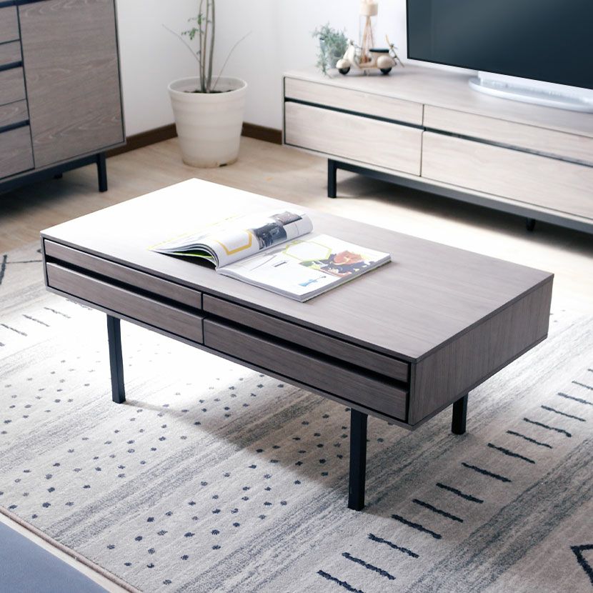 幅100cm 木製 センターテーブル 引出し付き 天然木 コーヒーテーブル