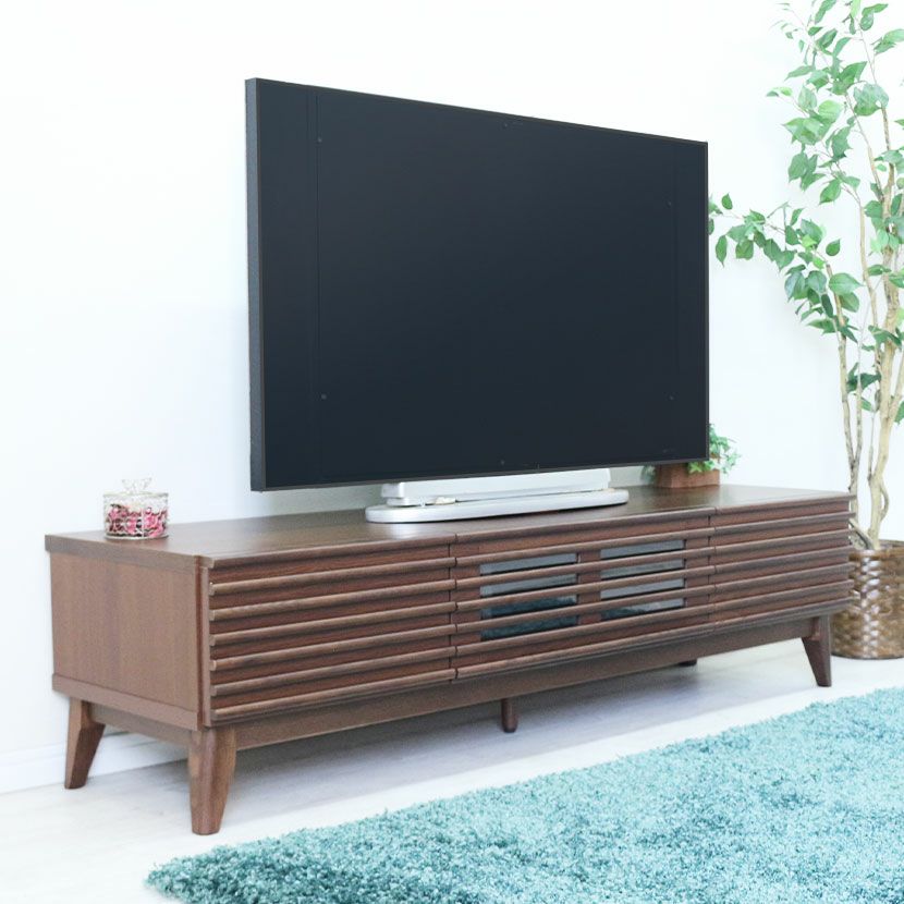 設置無料】幅150cm 木製 ローボード 格子デザイン 引出し付き フラップ