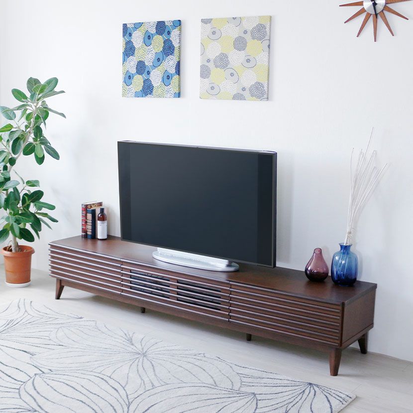 設置無料】幅200cm 木製 テレビボード ～80型対応 格子デザイン 引出し