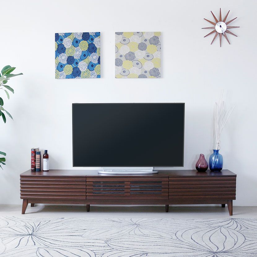 設置無料】幅200cm 木製 テレビボード ～80型対応 格子デザイン 引出し