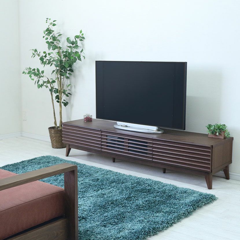 設置無料】幅200cm 木製 テレビボード ～80型対応 格子デザイン 引出し