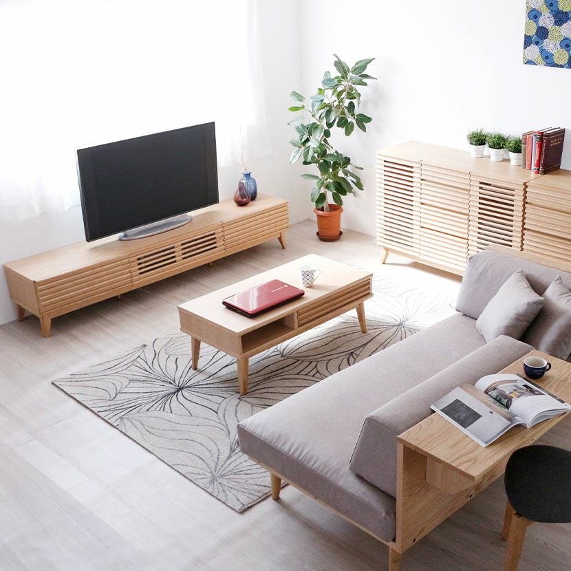 設置無料】幅200cm 木製 テレビボード ～80型対応 格子デザイン 引出し