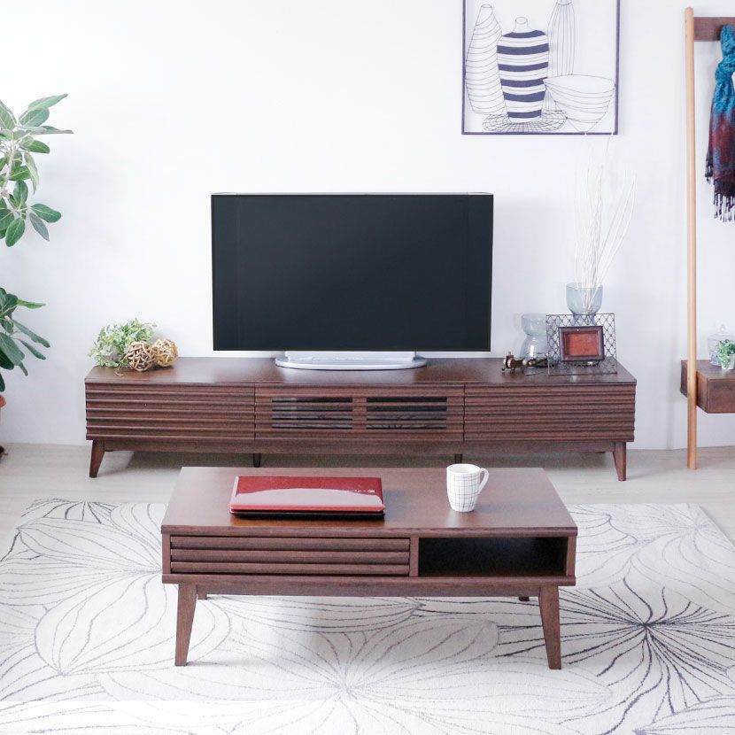 幅100cm 木製 ローテーブル 収納付き 格子デザイン 引き出し付き