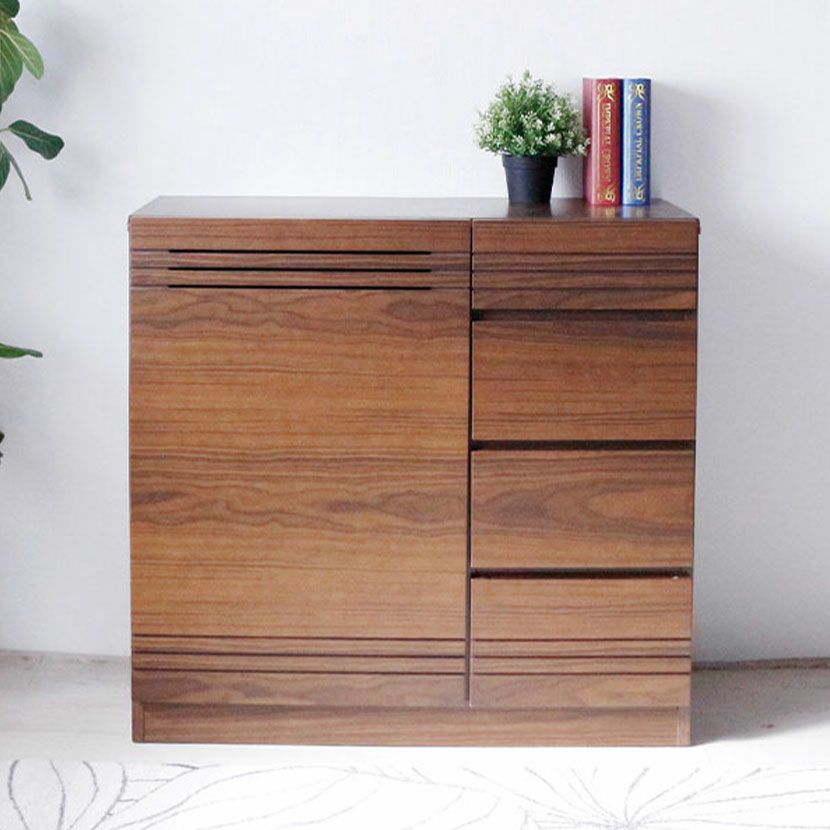 設置無料】幅90cm 木製 サイドボード ウォールナット 引出し付き 可動