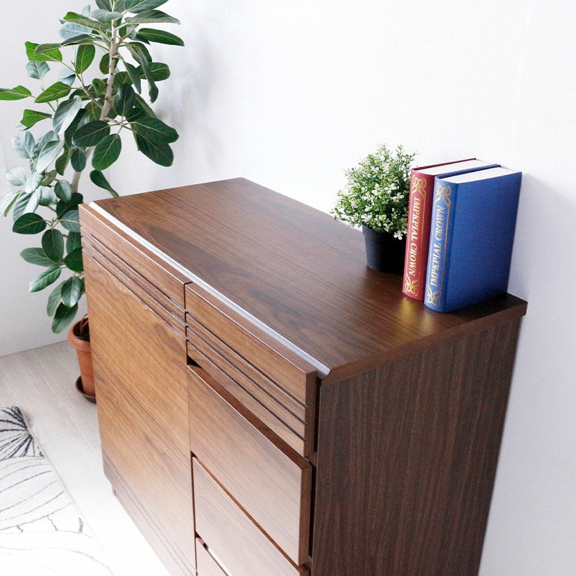 設置無料】幅90cm 木製 サイドボード ウォールナット 引出し付き 可動