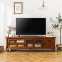 幅150cm 木製 ローボード アンティーク風 ～55型対応 ガラス扉 天然木 引出し付き テレビボード テレビ台 収納 TV台 カフェ風 ヴィンテージ風 レトロ調 完成品｜¥47,182の動画