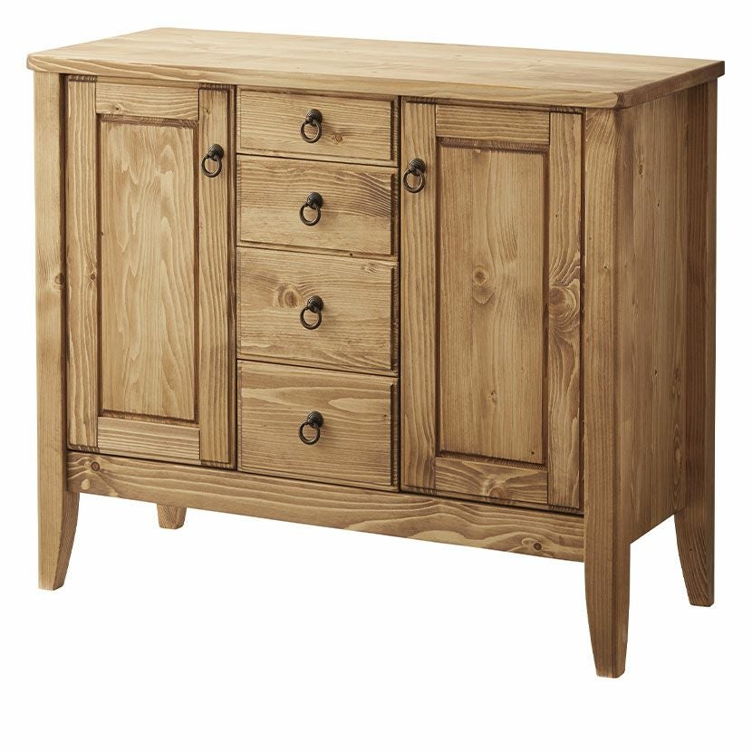 幅80cm 木製 サイドボード アンティーク風 引出し付き ガラス扉 黒