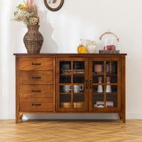 幅120cm 木製 キャビネット 4段 アンティーク風 収納 ガラス扉 ミンディ 天然木 収納家具 飾り棚 リビング収納 サイドボード レトロ調 ヴィンテージ風 完成品｜¥49,819の動画