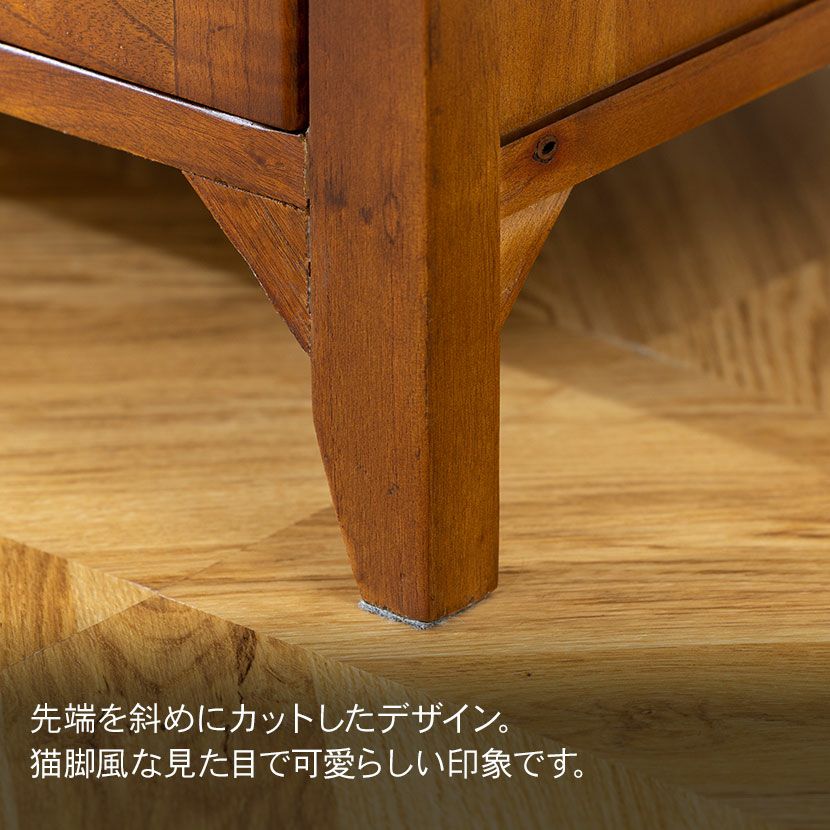 幅120cm 木製 キャビネット 4段 アンティーク風 収納 ガラス扉