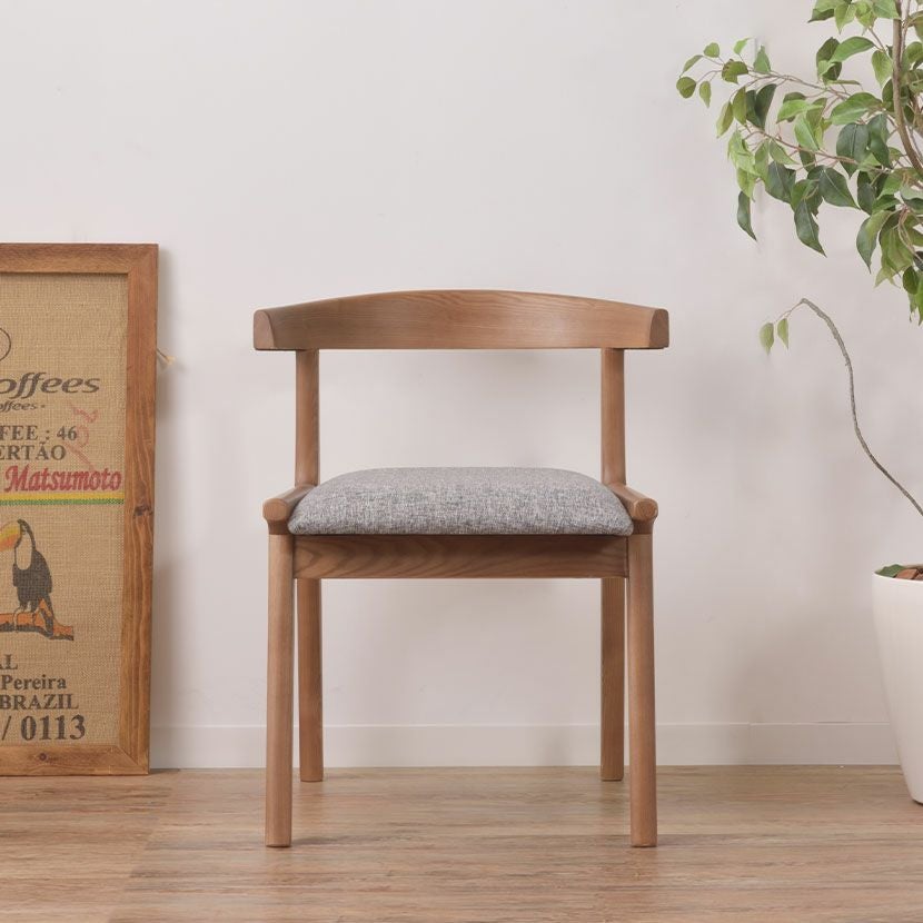 ダイニングチェア 木部ブラウン 天然木 木製 椅子 ハーフアームチェア