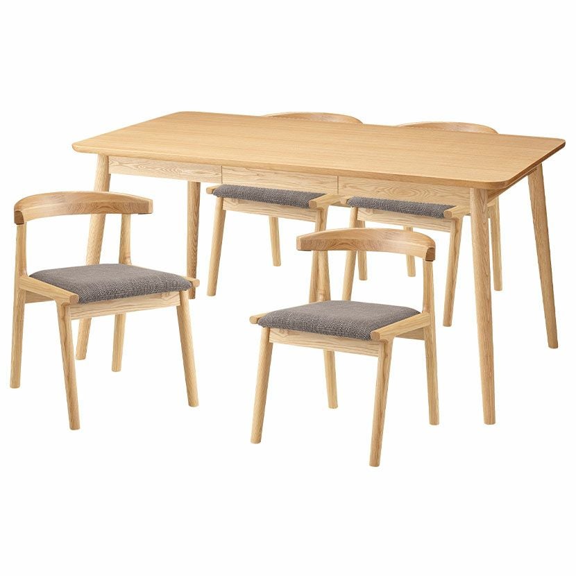4人掛けwoodtable 4人用 ダイニングテーブルセット 5点 天然木 木製 食卓テーブル 肘付き