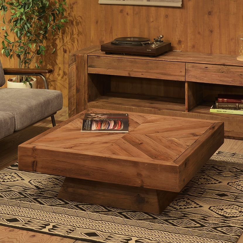 幅125cm リビングテーブル 木製 天然木 パイン材 古材 センター