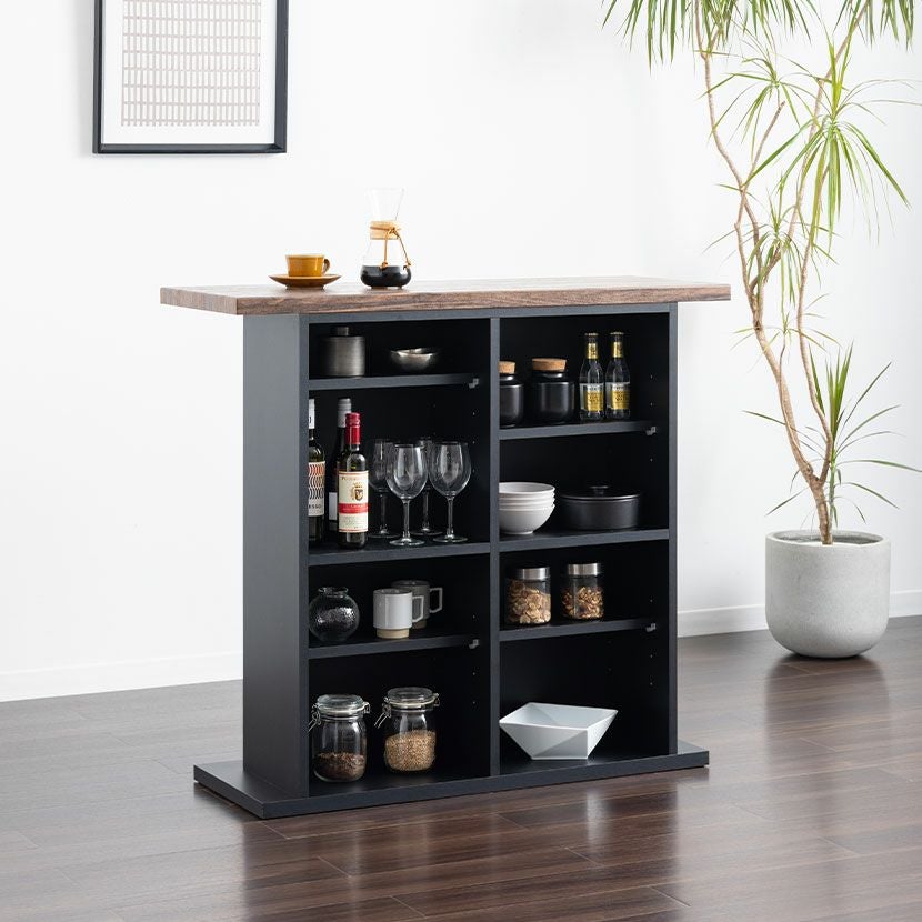 設置無料】幅115cm カウンターテーブル 書籍ラック付き 収納 両面 可動