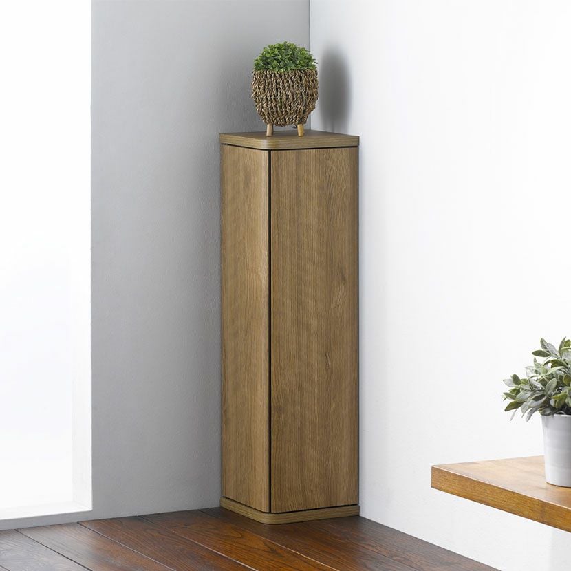 幅19cm コーナーキャビネット エルフォルム 木目調 扉付き 可動棚