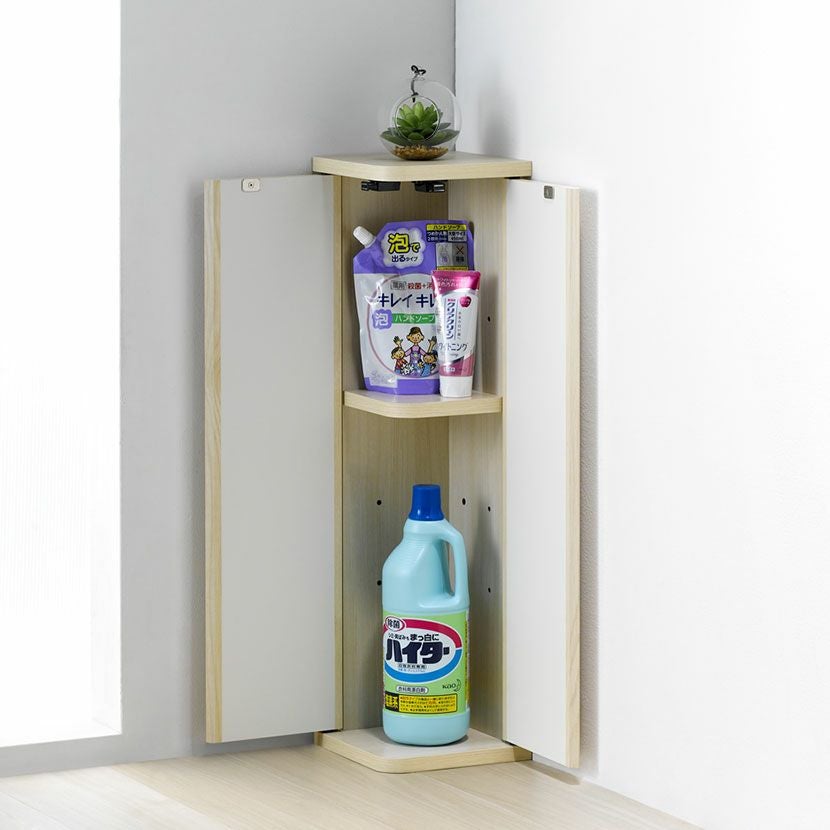 幅19cm コーナーキャビネット エルフォルム 木目調 扉付き 可動棚