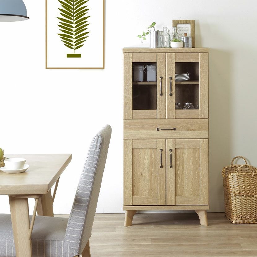 幅59cm ハイタイプ 食器棚 キャビネット キッチン収納 木目調 北欧